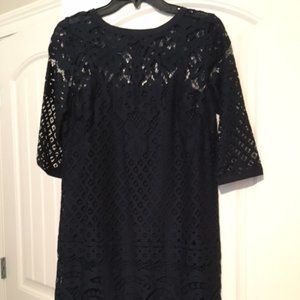 Navy, lined, lace dress